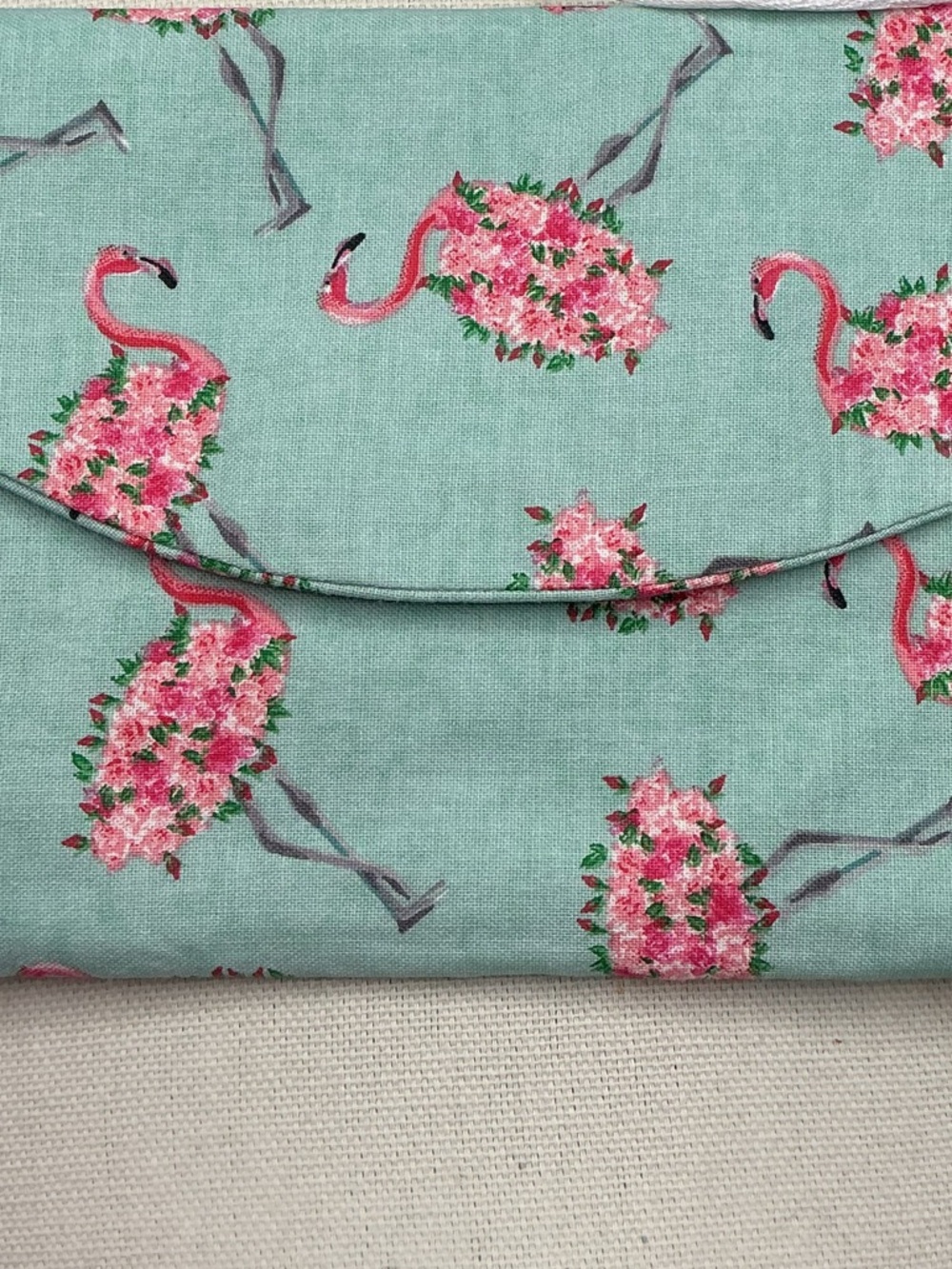 Floral Flamingo Clutch Bag in Mint and Pink